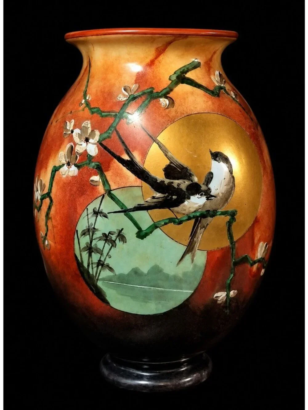 Antique Baccarat Daum Galle Opaline Art  Glass Vase Set Love Bird Apple Blossom